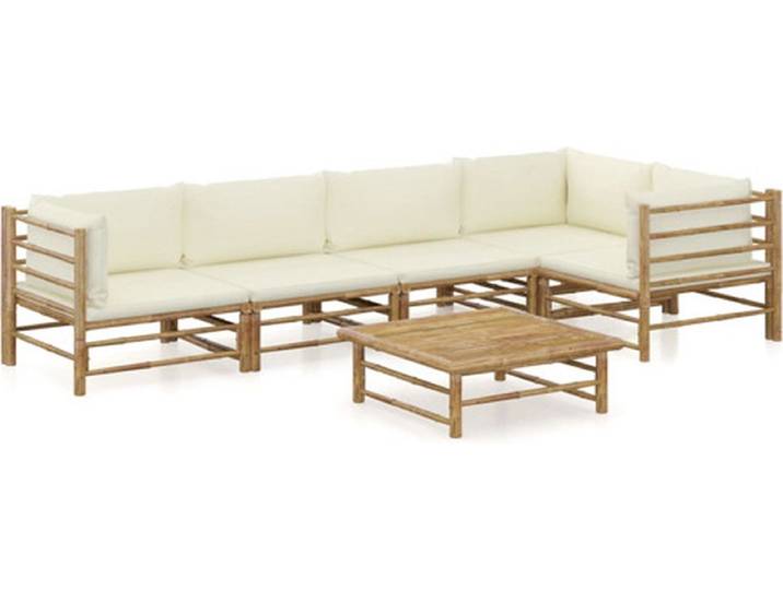 vidaXL - 6-delige - Loungeset - met - crèmewitte - kussens - bamboe