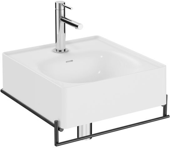 VitrA Equal Handwaschbecken-Set 64079 46,5x45,2cm, weiß hochglanz VC, Handtuchhalter Metall schwarz matt