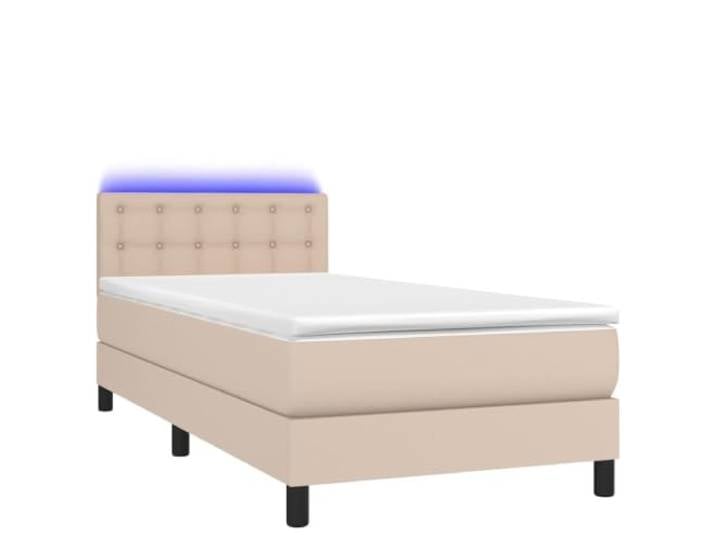 PUGYNBK Boxspringbett, LED-Matratze, 90 x 200 cm, Cappuccino Verstellbares Kopfteil, strapazierfähiges Kunstleder, Taschenfederkerne, einfache Reinigung