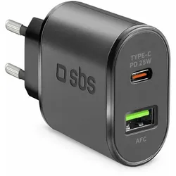SBS PD-Reiselader 1x USB + 1x USB-C 25W, schwarz