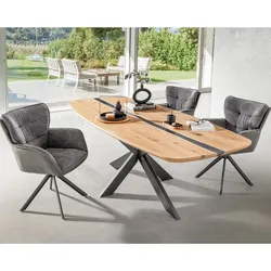Massivholz »Epoxid« Tabula Rasa Esstisch oval Schweizer Kante 220x100 cm / Epoxid-Harz Transparent