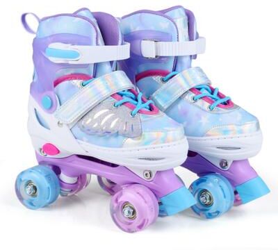 Costway Kids Roller Skates for Toddlers Ages 7-9 with 4 Light up Wheels-Blue
