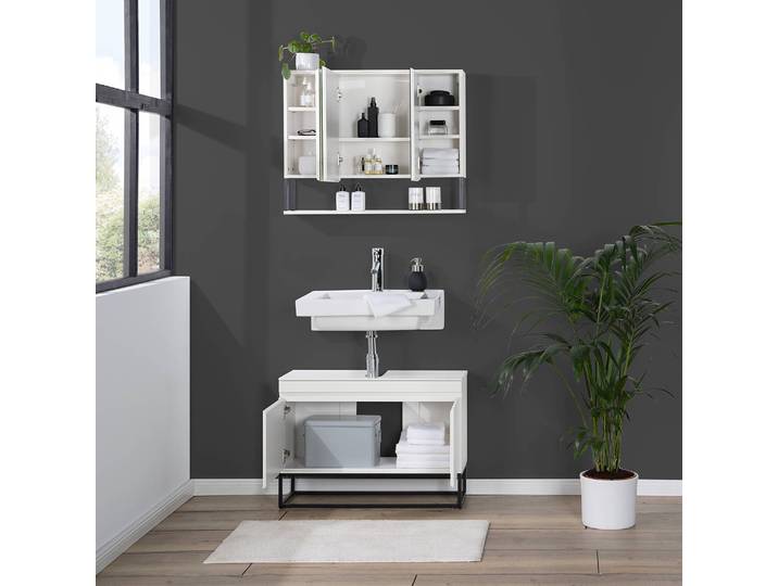 Meuble sous lavabo 80 x 57 x 30cm Blanc/Blanc