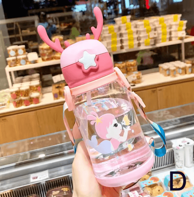Inspire Picks Cartoon Kids Water Bottle 500ml Leak Proof Straw Bottle With Pop Up Spout For School And Sports pink