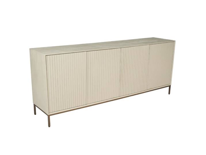 Buffet beige 4 portes rainurées en bois 210 cm