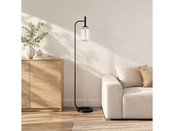 HOMCOM Lampadaire Métal Noir Verre Texturé Salon 152cm