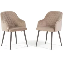 RATTATAN Set aus 2 Samtstühlen für den Innenbereich,hohe Rückenlehne,Metallbeine,ideal für Küche,Esszimmer,Bar oder Restaurant–Beige/Taube–Tessa