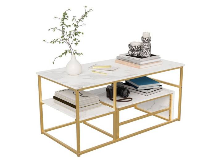 Table Basse - RWUDV - Lot de 2 Tables Gigognes - Blanc - Modulaire - Rangement Optimisé