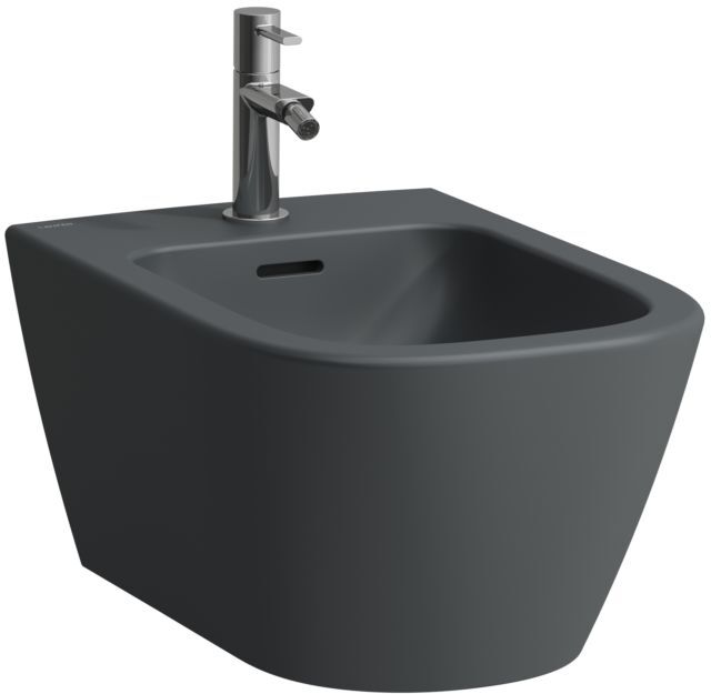 Laufen Meda Wandbidet H8301107583021 36x54cm, verdeckte Befestigung, mit Überlauf, mit Hahnloch, graphit matt
