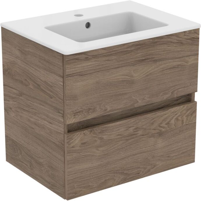 Ideal Standard Plus Möbelwaschtisch-Paket R0572Y9 Nussbaum geflammt, 61x45x56,5cm, 1 Hahnloch