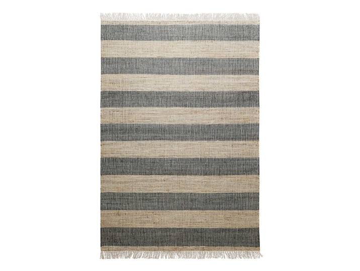 Tapis plat tissé main à franges rayé anthracite et beige 200x290