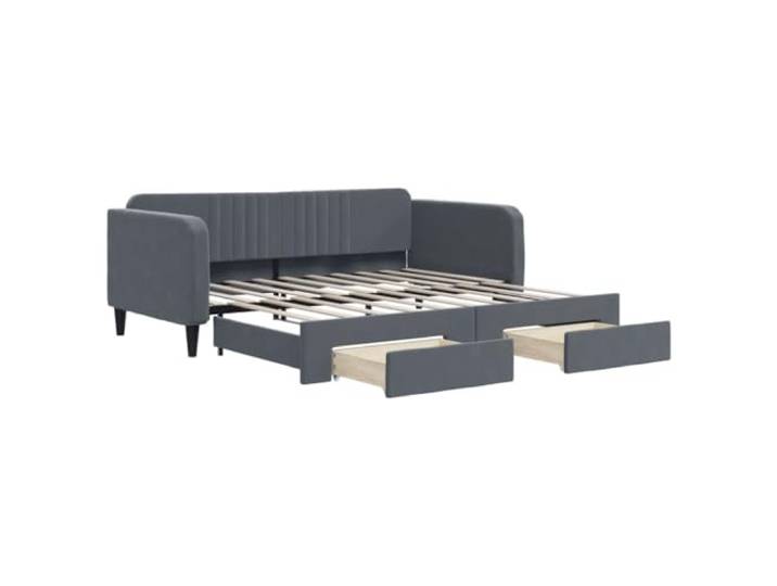 PUGYNBK Schlafsofa mit Schubladen, Samt, Dunkelgrau, 90 x 190 cm 2-in-1, Struktur aus Holz und Metall, 2 Schubladen mit Rollen, Aufbewahrung, für Wohnzimmer oder Schlafzimmer