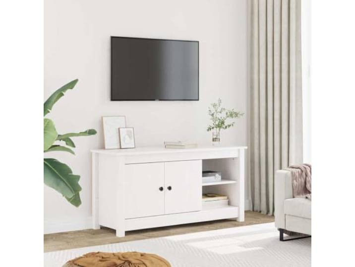 HEFZGDB TV-Schrank aus Massivholz Kiefer 103x36,5x52 cm Weiß mit Stauraum und Einlegeboden, Stilvolles Wohnzimmermöbel, Stabiler Holzrahmen, Präsentationsfläche, Wandhalterung