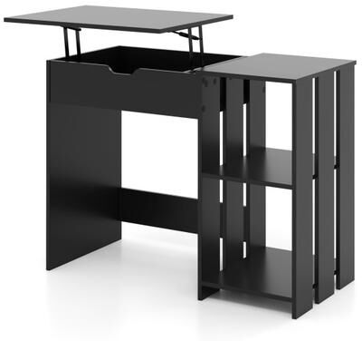 Costway Space Saving Computer Desk with Hidden Compartment and Open Storage Shelves-Black