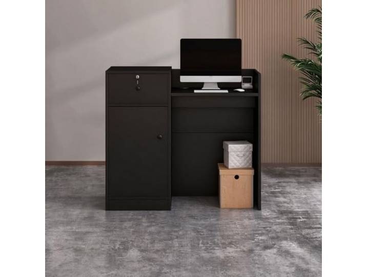 Moderner Holz-Empfangstresen Kassentresen mit abschließbarem Schubladenschrank, Empfangstisch für Büro, Salon, Boutique(black,80cm/31.49in)