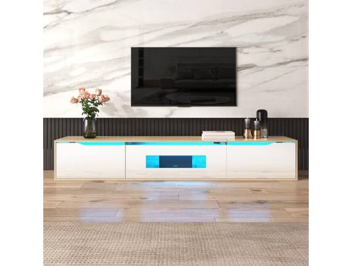 Ball & Cast TV Schrank (180×30×35cm) mit Farbwechselndem Lichtstreifen, Hochglanz Fernseher Tisch, Bequeme Montage, Weiß