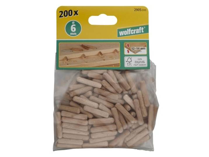 wolfcraft Gegroefde Houten Deuvels - Beukenhout - 6 mm, 50 Stuks