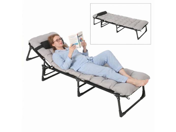 Lit de camp pliant adulte robuste tri-pliable - Tissu Oxford - Matelas/coussin amovible - Large - Gris - 170 cm