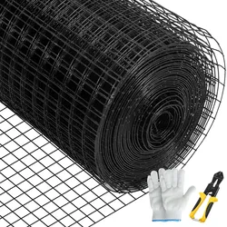 VEVOR Maschendraht 122 x 1524 cm verzinkter mit Vinyl beschichteter 16-Gauge-Maschendrahtzaun aus Stahl mit einer Schneidezange und einem Paar Stoffhandschuhen, für Gartenzäune und Haustiergehege,