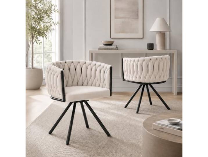 Merax Drehstuhl 2er Set, Moderne Esszimmerstuhl aus Samt, Armlehnstuhl Drehbar mit Metallbeinen, für Esszimmer, Wohnzimmer, Schlafzimmer, Beige