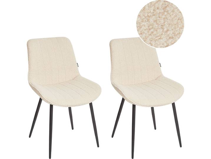 BELIANI Esszimmerstuhl Hellbeige Bouclé-Stoffbezug Gesteppt mit Hoher Rückenlehne Schwarzes Metallgestell Retro Esszimmer Küche Wohnküche Wohnzimmer