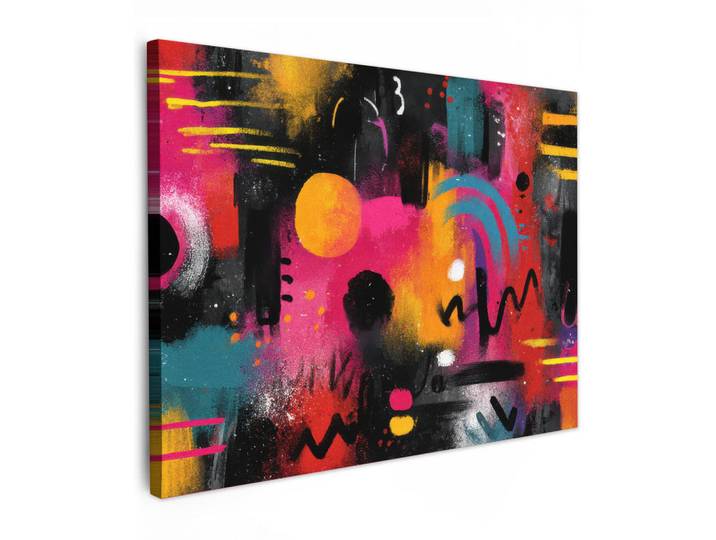 MuchoWow Leinwandbild - Farbflächen - Formen - Bunt - Abstrakt - 80x60 - Malerei, Pink, Textil, Kiefer, Rechteckig, 80x60 cm, gerahmt, Bilder & Rahmen, Bilder, Wandbilder