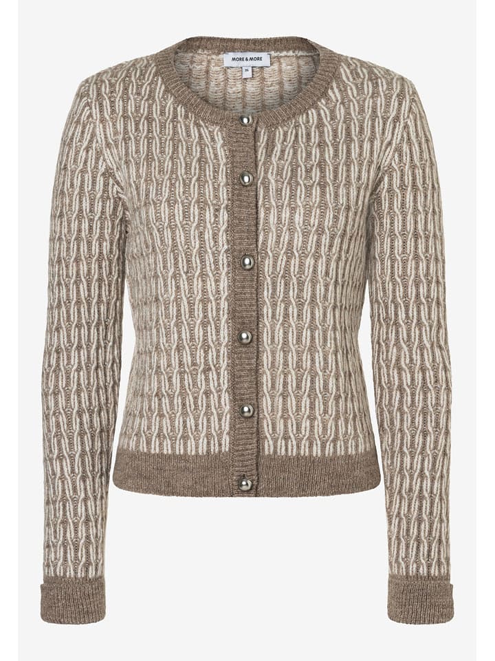 More & More Cardigan in Taupe/ Weiß - 40