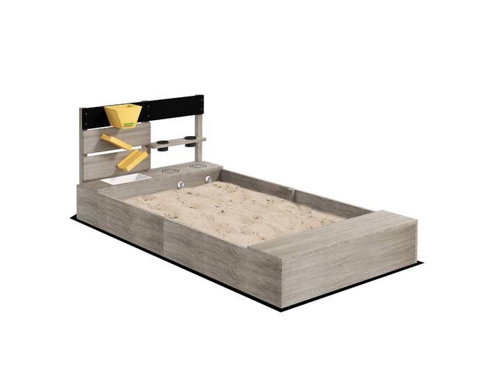 Outsunny Sandkasten 154 x 80 x 60 cm Sandkiste aus Holz mit Küchenelementen Grau, 80x60x154 cm, Freizeit & Co, Gartenspielzeug, Sandkästen