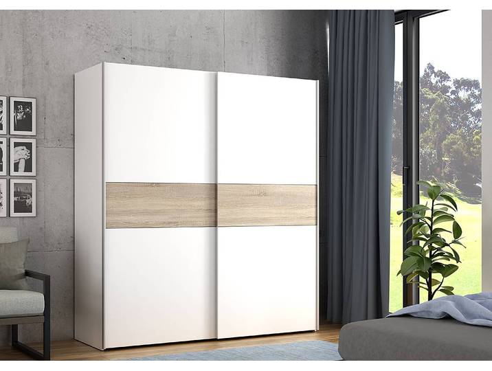Schwebetürenschrank - weiß - mit Wechselbauchbinde - 170,3 cm, moderne Gestaltung, verstellbare Böden, 2 Türen