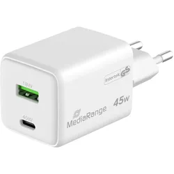 MediaRange 45W USB-A, USB-C GaN Schnellladegerät, weiß