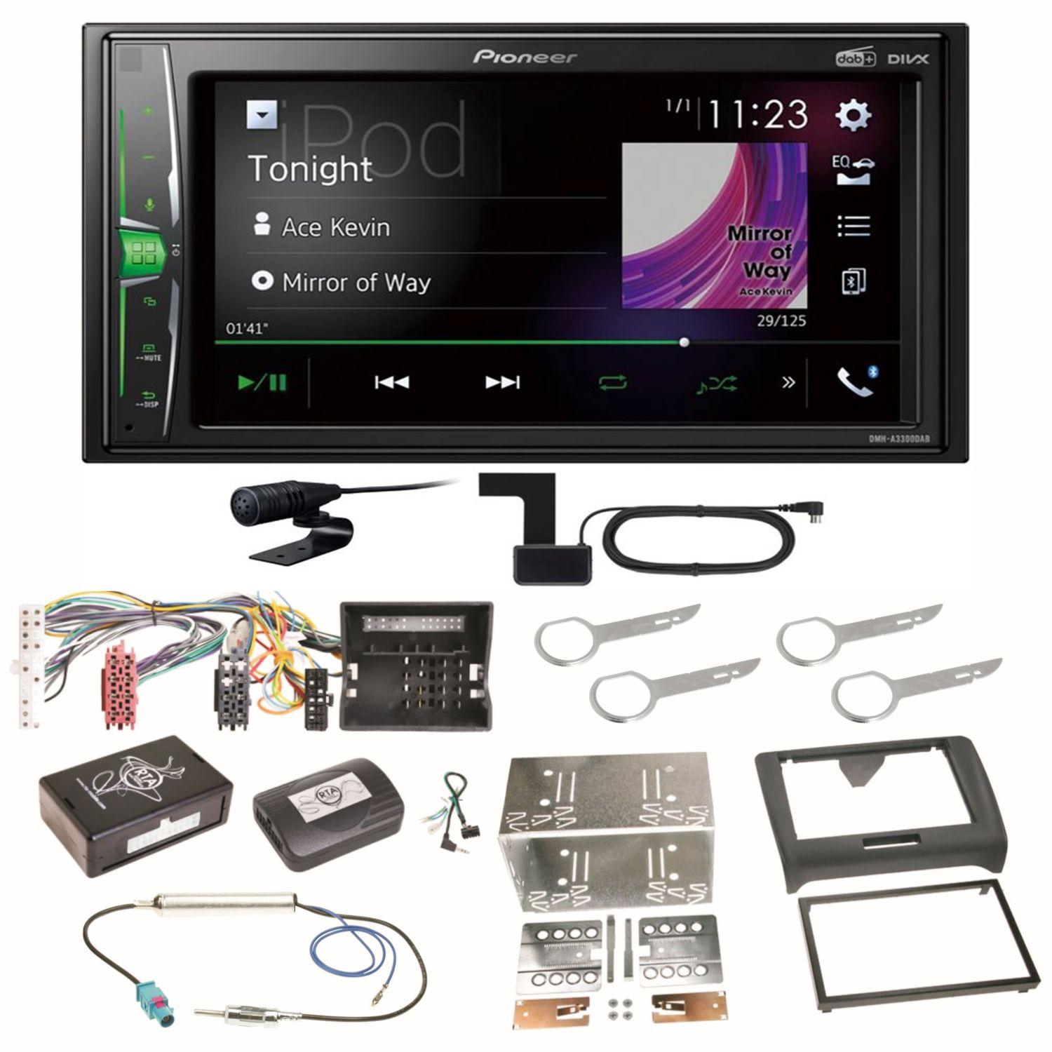 Pioneer DMH-A3300DAB Bluetooth WebLink MP3 USB DAB+ Einbauset für Audi TT 8J