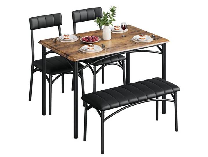 Set Table 4 Places avec Banc – Table Gain de Place 2 Chaises Coussins et Banc Rembourré Couleur rétro
