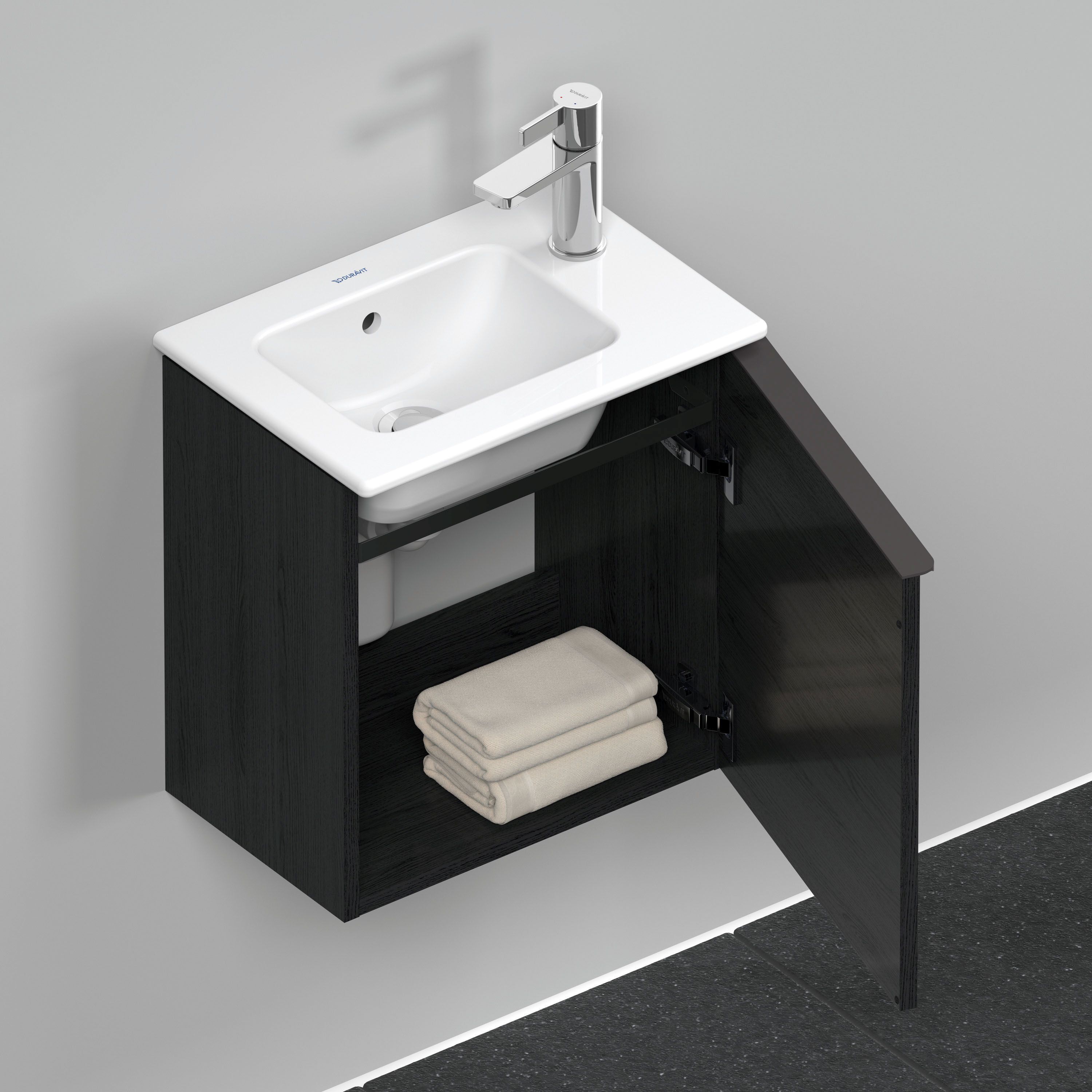 Duravit D-Neo sous-lavabo DE4259R1616 41 x 27,4 cm, chêne noir, montage mural, porte 2000 , droite