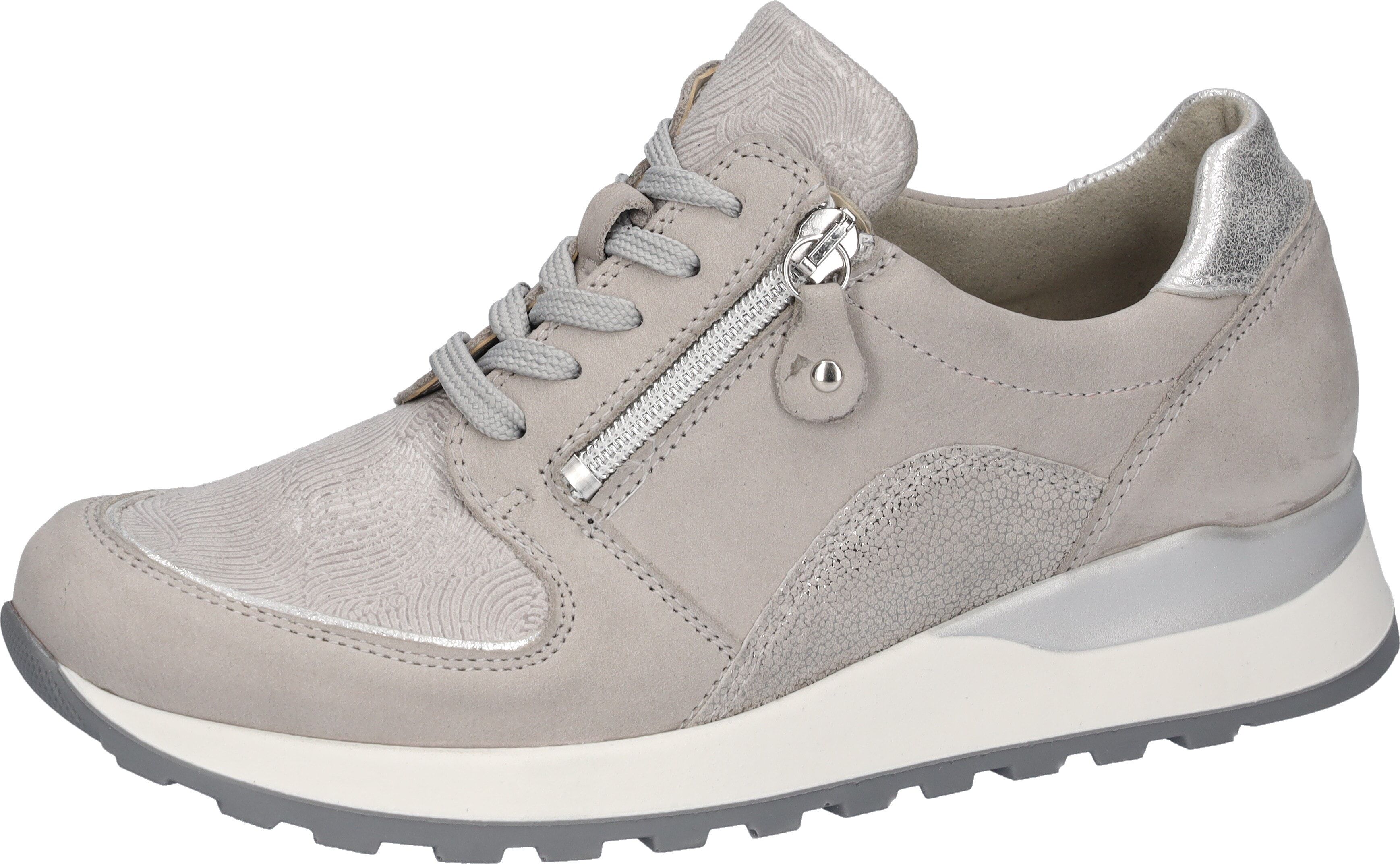 Keilsneaker WALDLÄUFER "HIROKO-SOFT", Damen, Gr. 4 (37), Textil, beige (hellgrau, silberfarben), Nappaleder, Nubukleder, Textil, Veloursleder, Schuhe Keilsneaker, Orthotritt Ausstattung, H-Weite, Freizeitschuh, Halbschuh, Schnürschuh hellgrau, silberfarbe