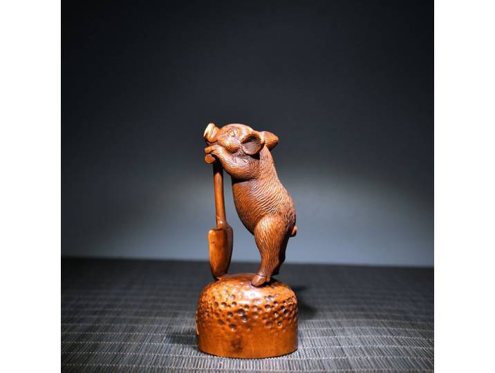 Figurine de cochon en bois de buis exquis, sculpture d'animal, décoration de bureau à domicile, ornement, sculpture