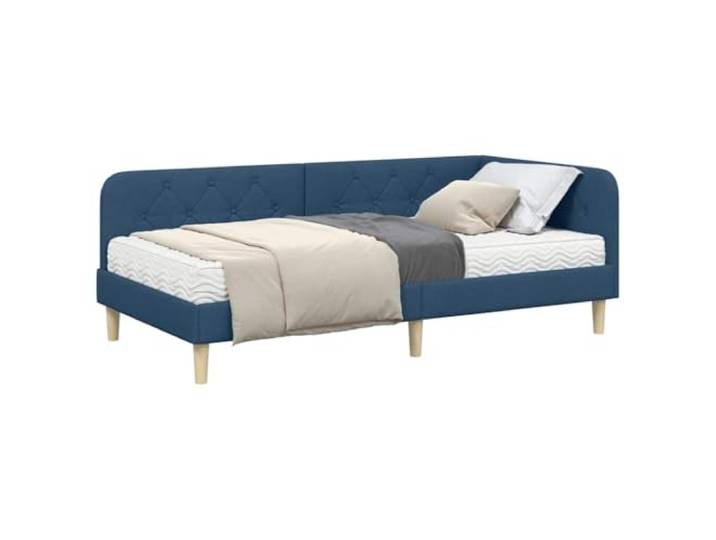 KTHLBRH Eckbett, Blau, 100 x 200 cm, Stoff Fester Lattenrost, Schaumstoffmatratze inklusive, platzsparendes L-Design, strapazierfähiges Polyester