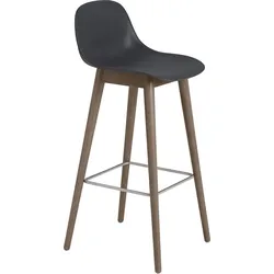 Fiber Barhocker 75 cm schwarz mit Rückenlehne auf dunklen Holzbeinen