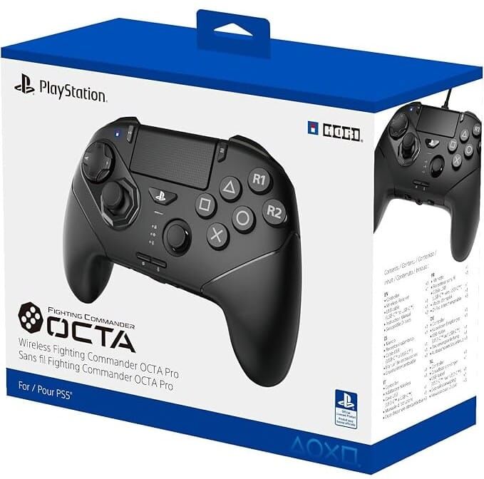 HORI Wireless Fighting Commander OCTA Pro Controller for PS5 and PC - Wireless, Six-Button Microswitch Face Layout, Programmable Rear Controls