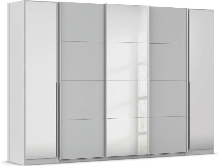 Schwebetürenschrank GOODPRODUCT Dreh-/Schwebetürenschrank Kleiderschrank Familie, Agordo , grau (seidengrau), B:301cm H:210cm T:62cm, Holzwerkstoff, Schränke, Schwebetürenschrank