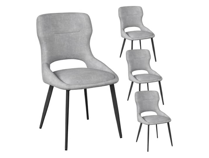 WOLTU Esszimmerstühle 4er Set gepolstert, mit Ausschnitt Rückenlehne, Samt Küchenstühle, für Esszimmer, Küche, Schlafzimmer, Grau
