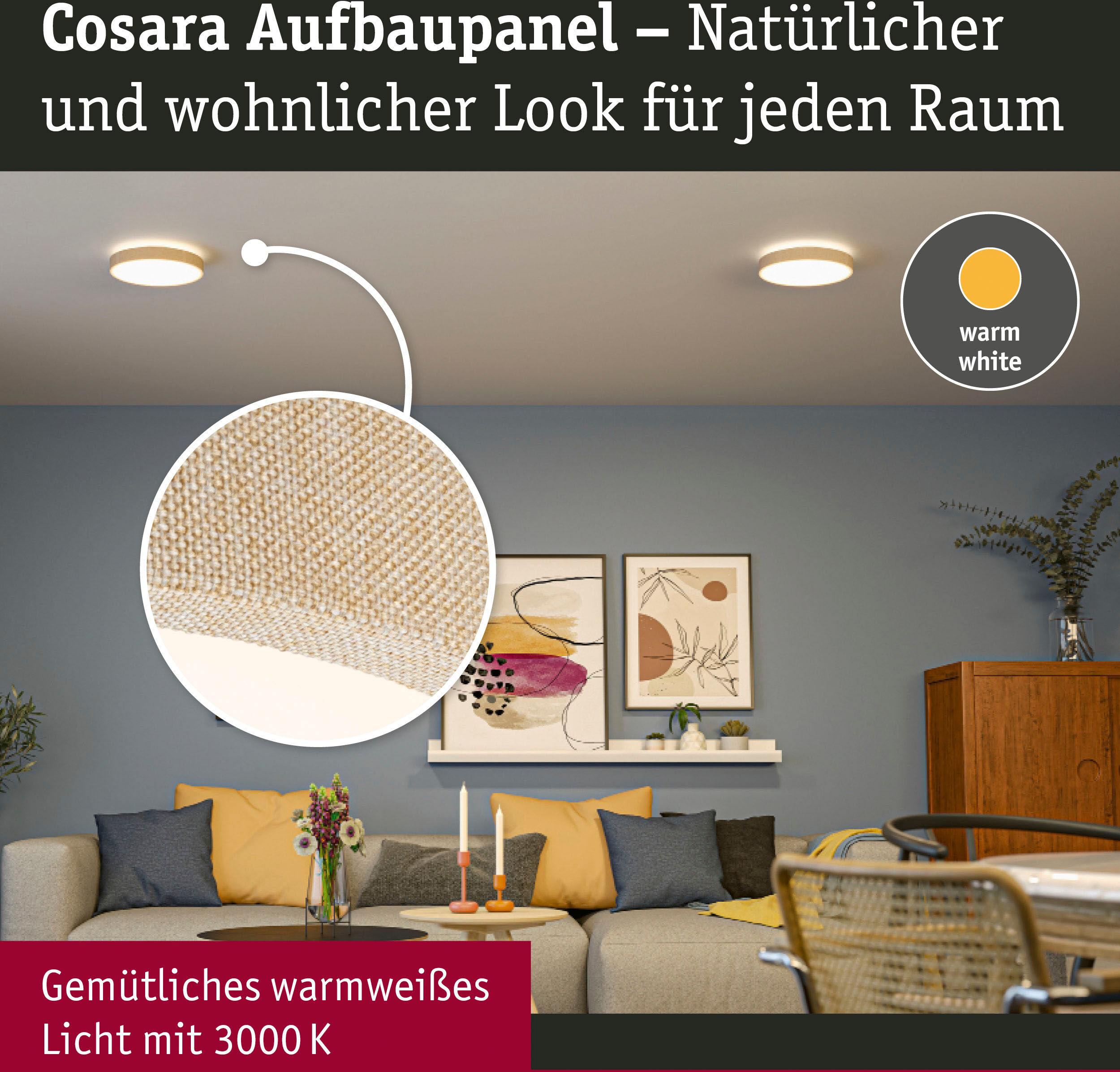 PAULMANN LED Panel "Cosara 15W 3000K 300mm IP44", beige, 1, Ø 30cm H: 6,2cm, Leuchten, LED Panel