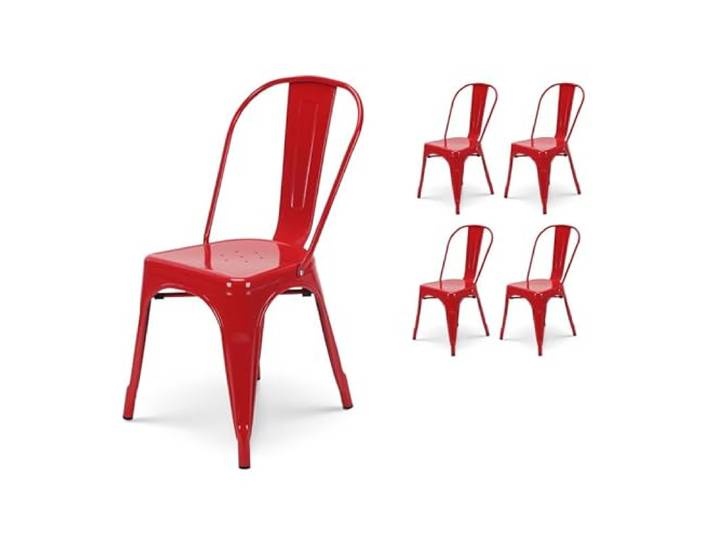 Kosmi - 4er Set rote Stühle aus rotem Metall in Gloss Brillant Finish für EIN farbenfrohes Design im Industrial Style