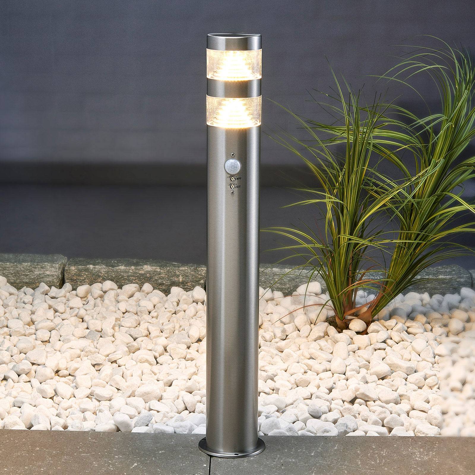 Lindby LED path light Lanea, 60 cm, grey, sensor, IP44 LANEA, Alu / grey / zinc, Stainless steel, Modern, Outdoor lights with Sensor
