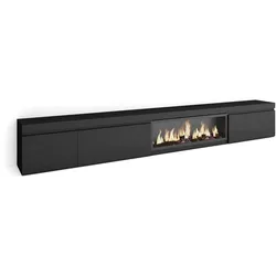 SKRAUT HOME Wohnzimmer-TV-Schrank, Viel Stauraum, 317x35x45cm, XXL-Elektrokamin, Modernes Design, Schwarz _ 510_313