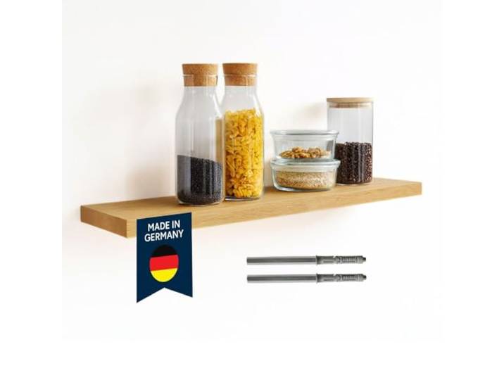 ZUSCHNITTPROFI.DE Schweberegal Eiche, 60 x 20 x 2,8 cm Handgefertigt aus fein geschliffener, naturgeölter Eiche inklusive Befestigungsmaterial