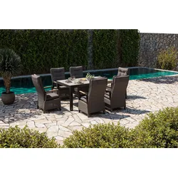 OUTFLEXX Nova Garten-Essgruppe, anthrazit matt/anthrazit, Aluminium/Polyrattan, Tisch 160/260 x 100 cm, 6 Dining-Sessel, FSC®-zertifiziertes Produkt