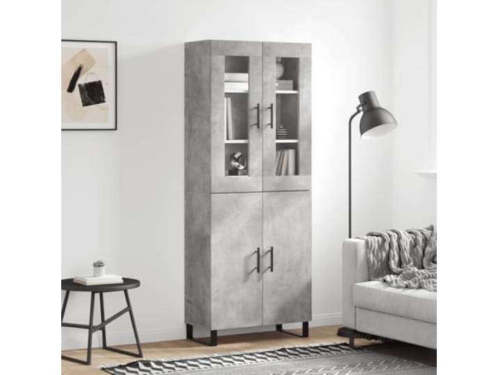 Elegantes Highboard mit Stauraum in Betongrau, Praktischer Schrank mit Türen zur Aufbewahrung, Modernes Highboard mit Wandhalterung, Weißes fürs Wohnzimmer aus Holzwerkstoff