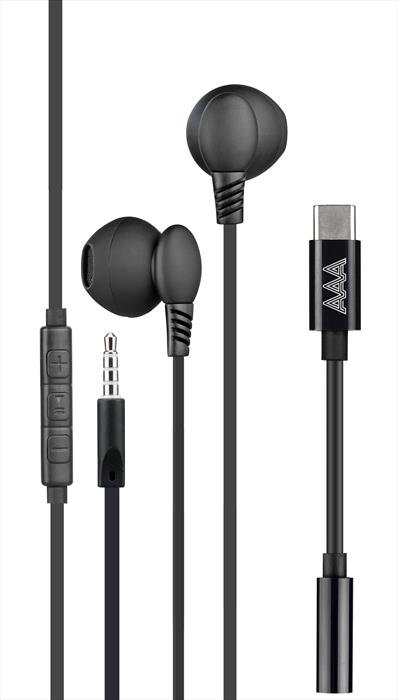 AAAMAZE Auricolari Ear Bud A Filo 3,5mm Plug + 3,5mm A Usb-nero