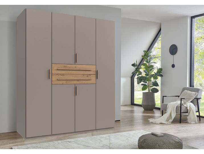 Drehtürenschrank Digit Typ A 180cm Grau/Beige/Saharagrau/Eiche Artisan Dekor