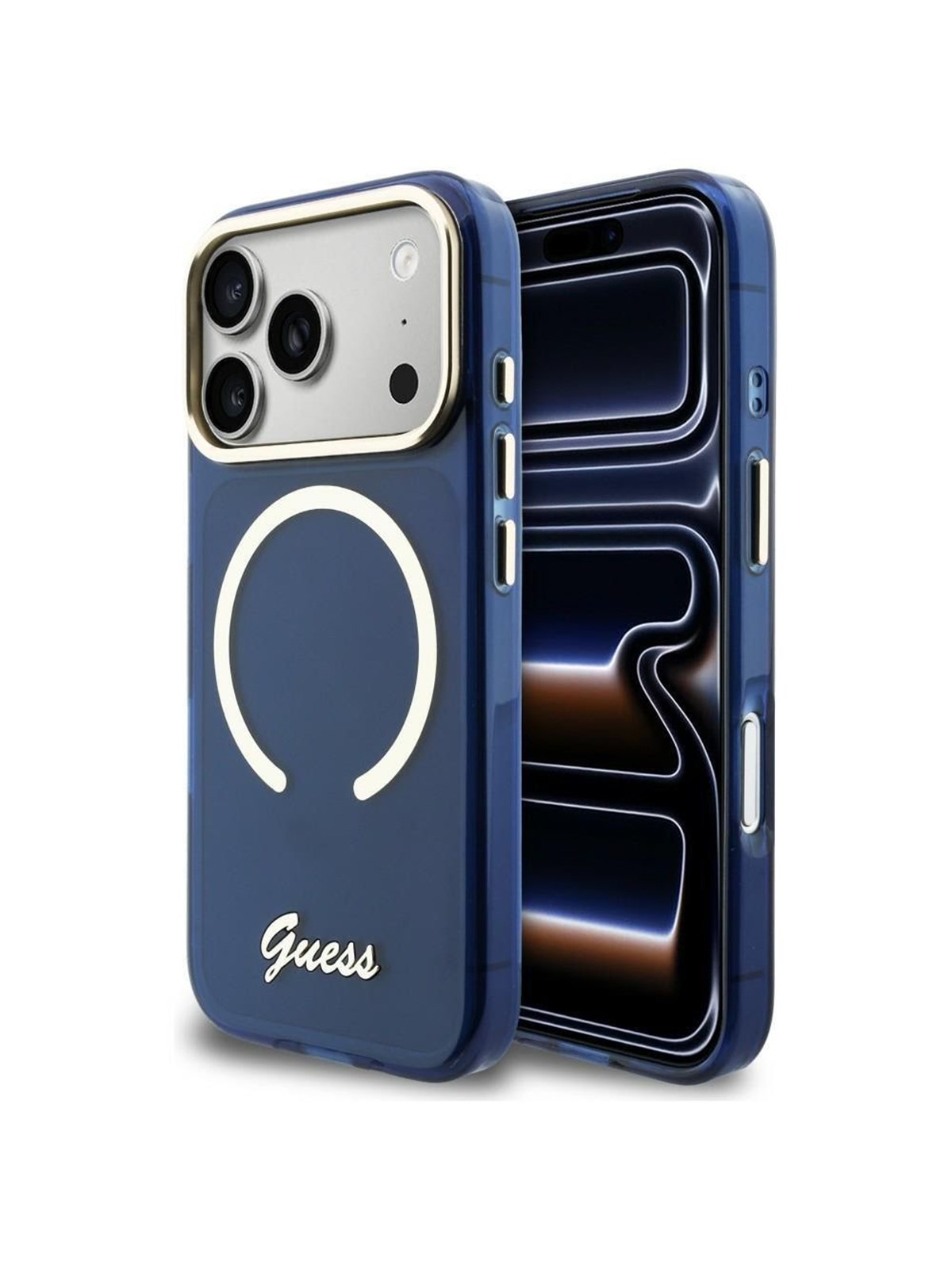 GUESS IML Script Metal MagSafe Case for iPhone 17 Pro - Blue